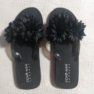 NEW-black floral flipflops